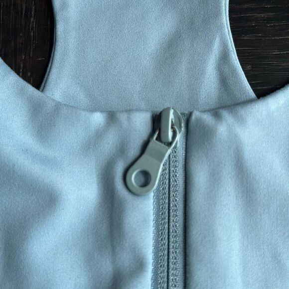 Girlfriend Collective Paloma Racer Back front zip hi impact Sports Bra Blue Var - Picture 9 of 16